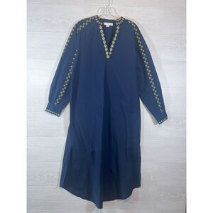 Treasure & Bond Embroidered Long Sleeve Cotton Dress Blue Size S